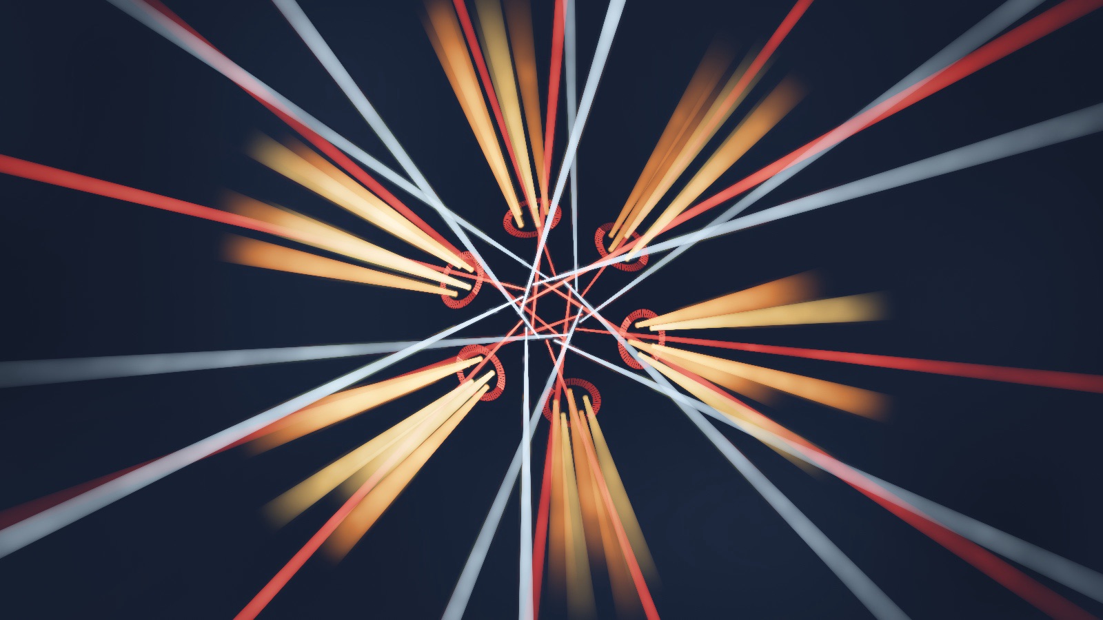 The Engine: a giant wheel of red, gold and white beams